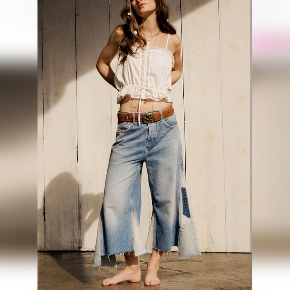 NWT Free People We The Free Ripple Wide-Leg Pieced Cropped Jeans Size 25 Tall - Picture 2 of 16